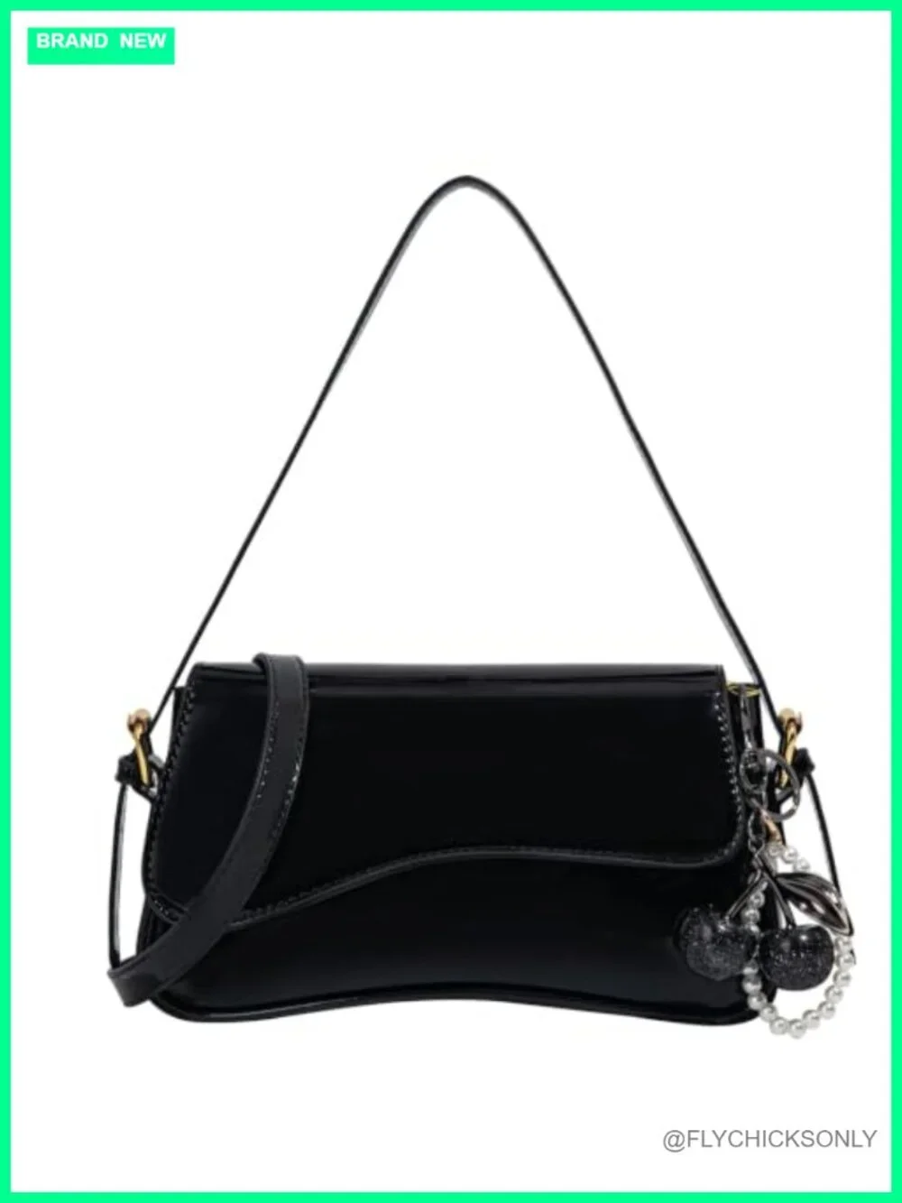 Women's Hobo Purse with Cherry Charm - Faux Leather Crossbody Shoulder Bag